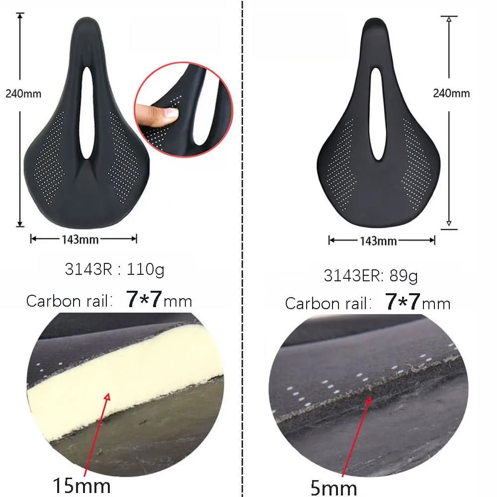 ELITAONE selle de vélo route/Mtb 240x143mm Rail rond en Fiber de carbone 7*7mm Super léger 89g