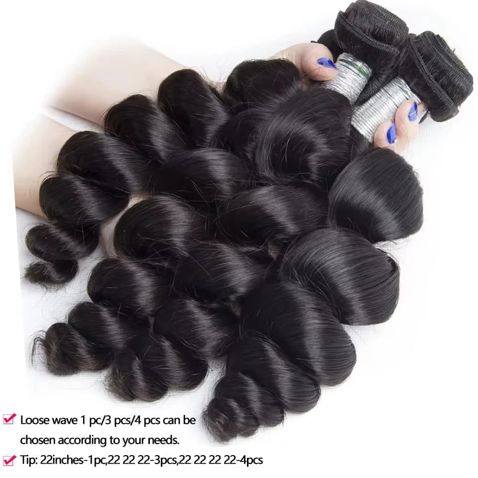 Extensions de cheveux humains brésiliens vierges non traités, ondulés lâches, 30, 32, 40 pouces, 1, 
