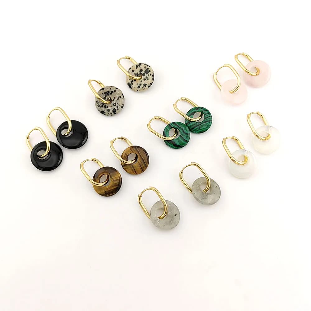 Boucles d'oreilles créoles en acier inoxydable et pierre naturelle pour femmes