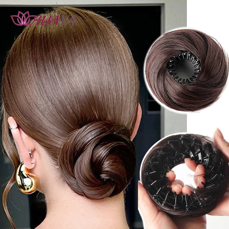 Chignon synthétique avec Clips élastiques circulaires, perruque de cheveux lisses en forme de nid d'
