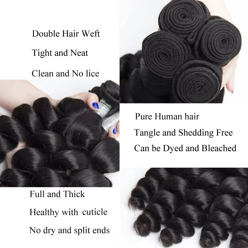 Extensions de cheveux humains brésiliens vierges non traités, ondulés lâches, 30, 32, 40 pouces, 1, 