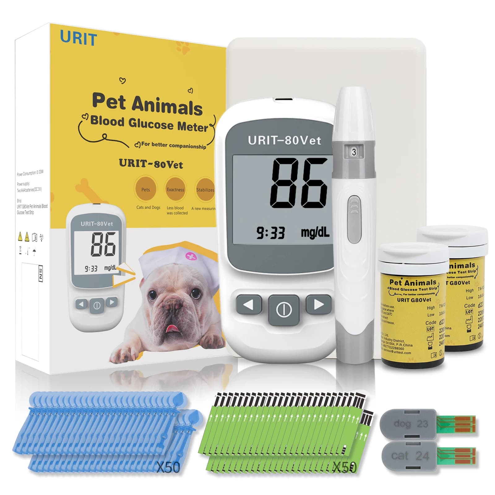 Le compteur de glycémie pour animaux de compagnie est livré avec 50 bandelettes de test pour tester 