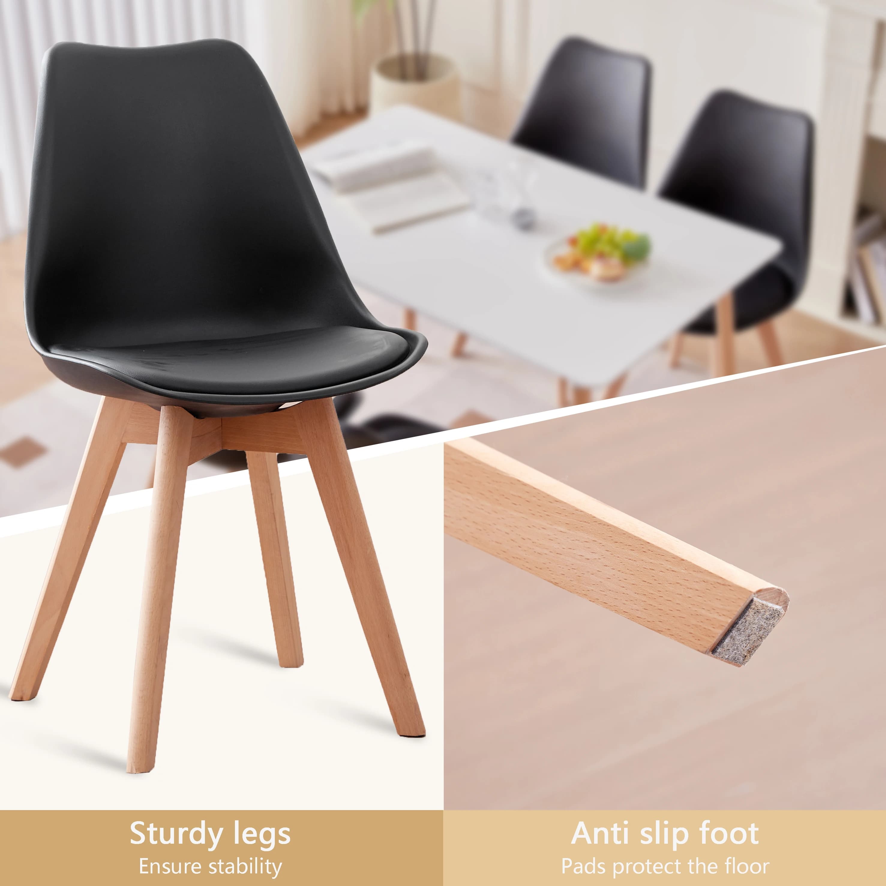 Ensemble de 4/6 chaises de salle à manger médiévales nordiques, siège rembourré en PU, pieds en bois