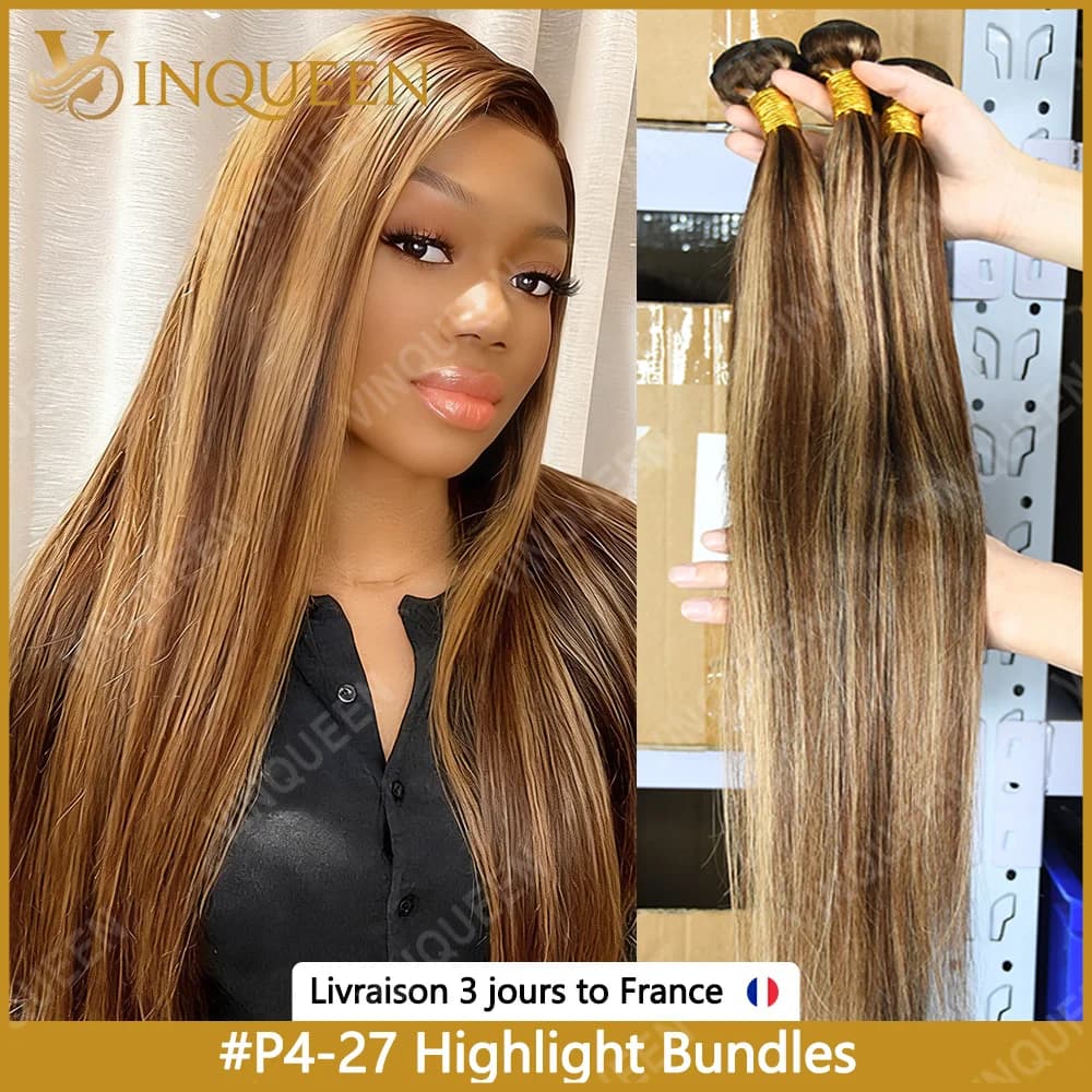 Highlight Tissage Cheveux Humains P4/27 Meche Tissage Humain Hair 12A Tissage Brésilien Raw Haïr Bun