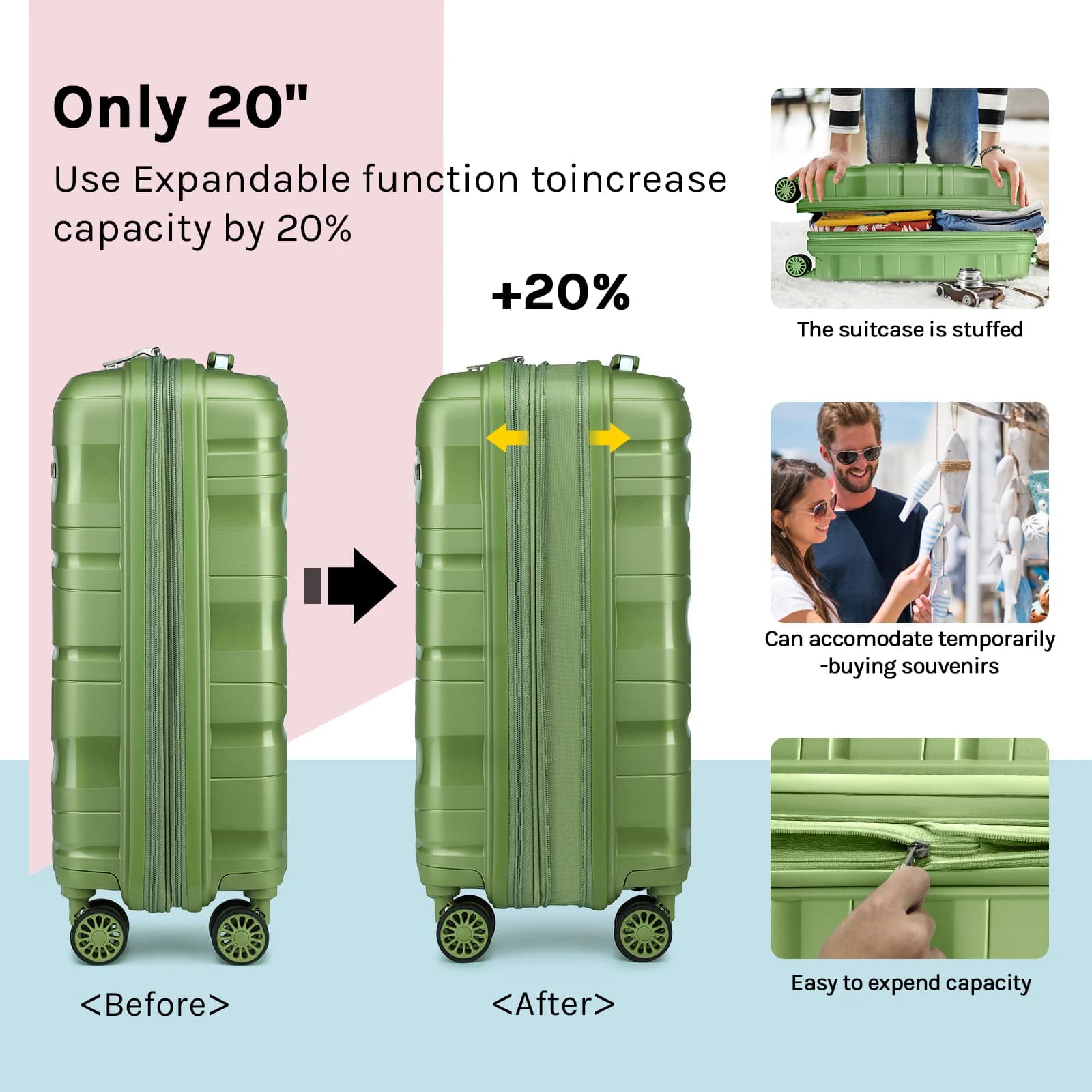 Ensembles de valises à main Melalenia, valise à coque rigide en PP extensible avec roulettes