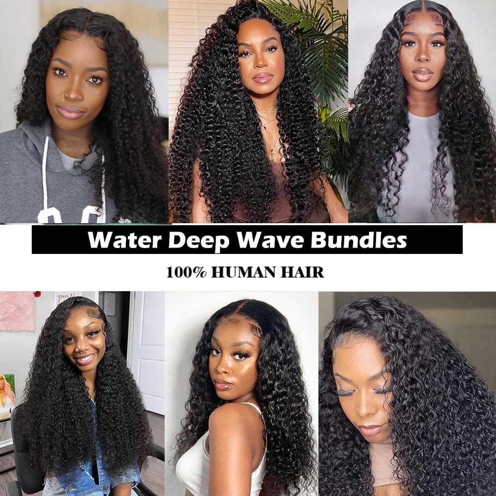 Bundles de cheveux humains bouclés longs pour femmes, cheveux bruts indiens, vague profonde, extensi