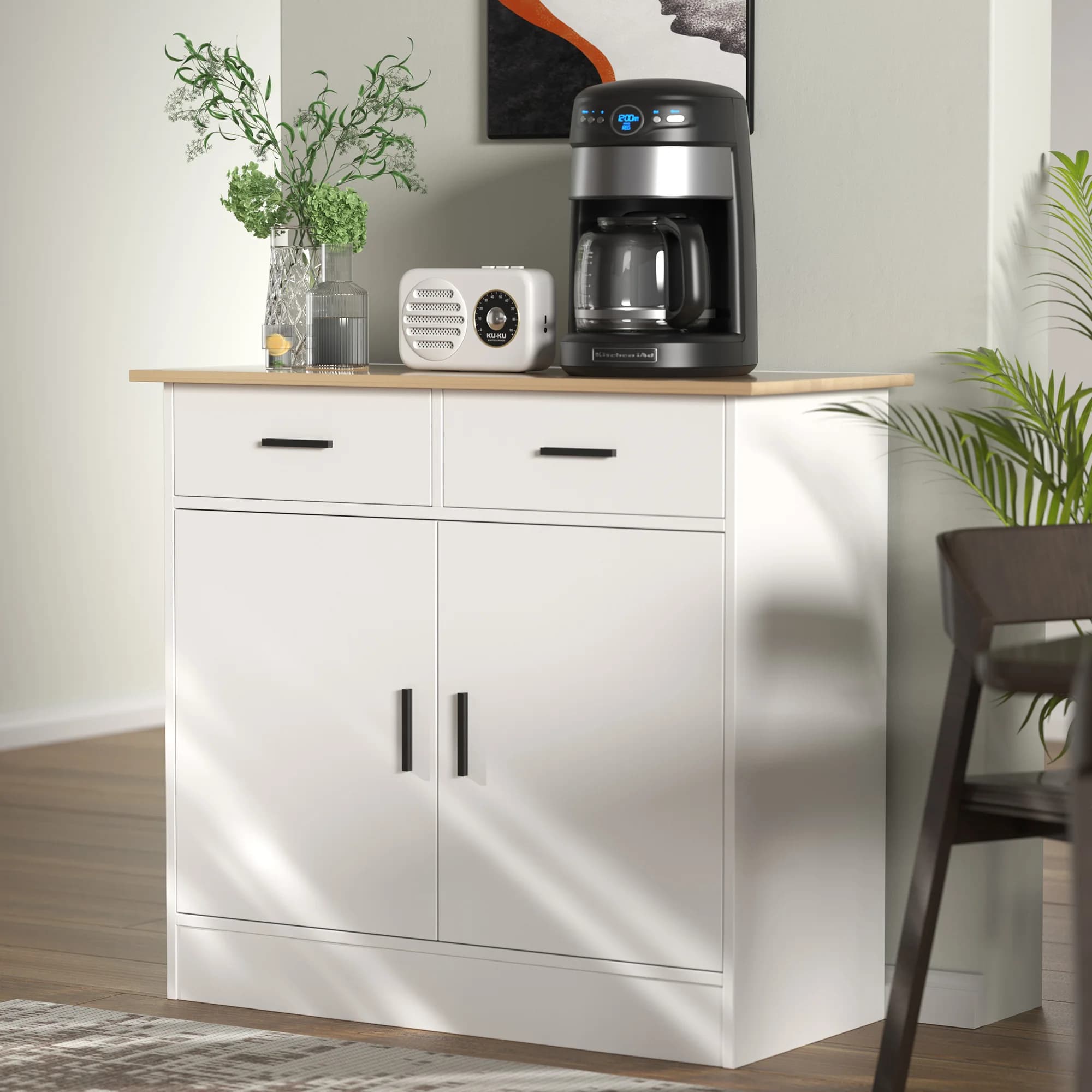 Armoire de rangement de planche avec portes, tiroirs de proximité et étagère flexible, buffet de tab