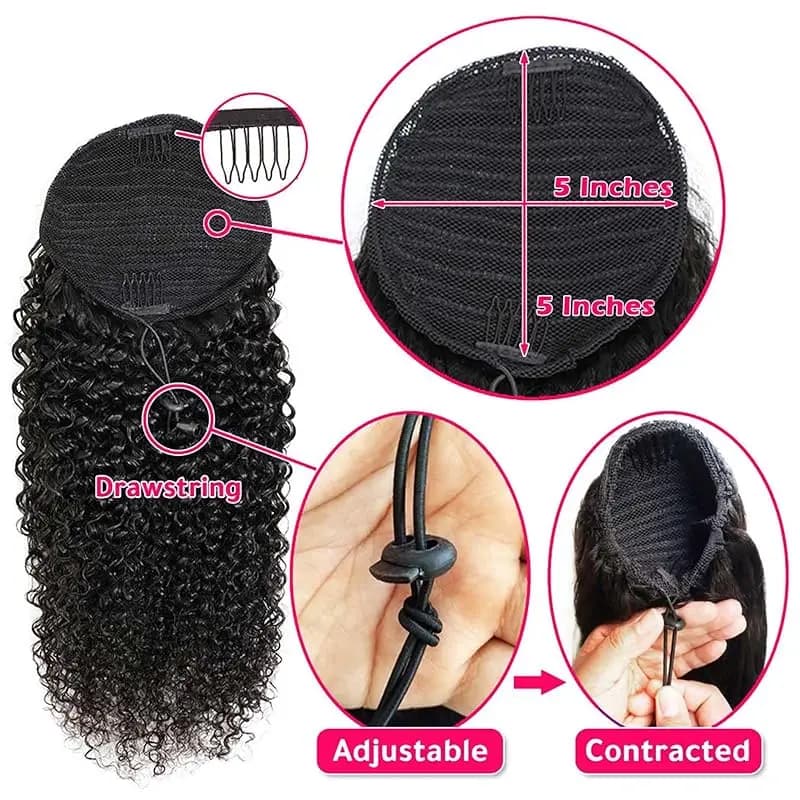 Extensions de queue de cheval bouclées vague profonde cordon queue de cheval pour les femmes noires 