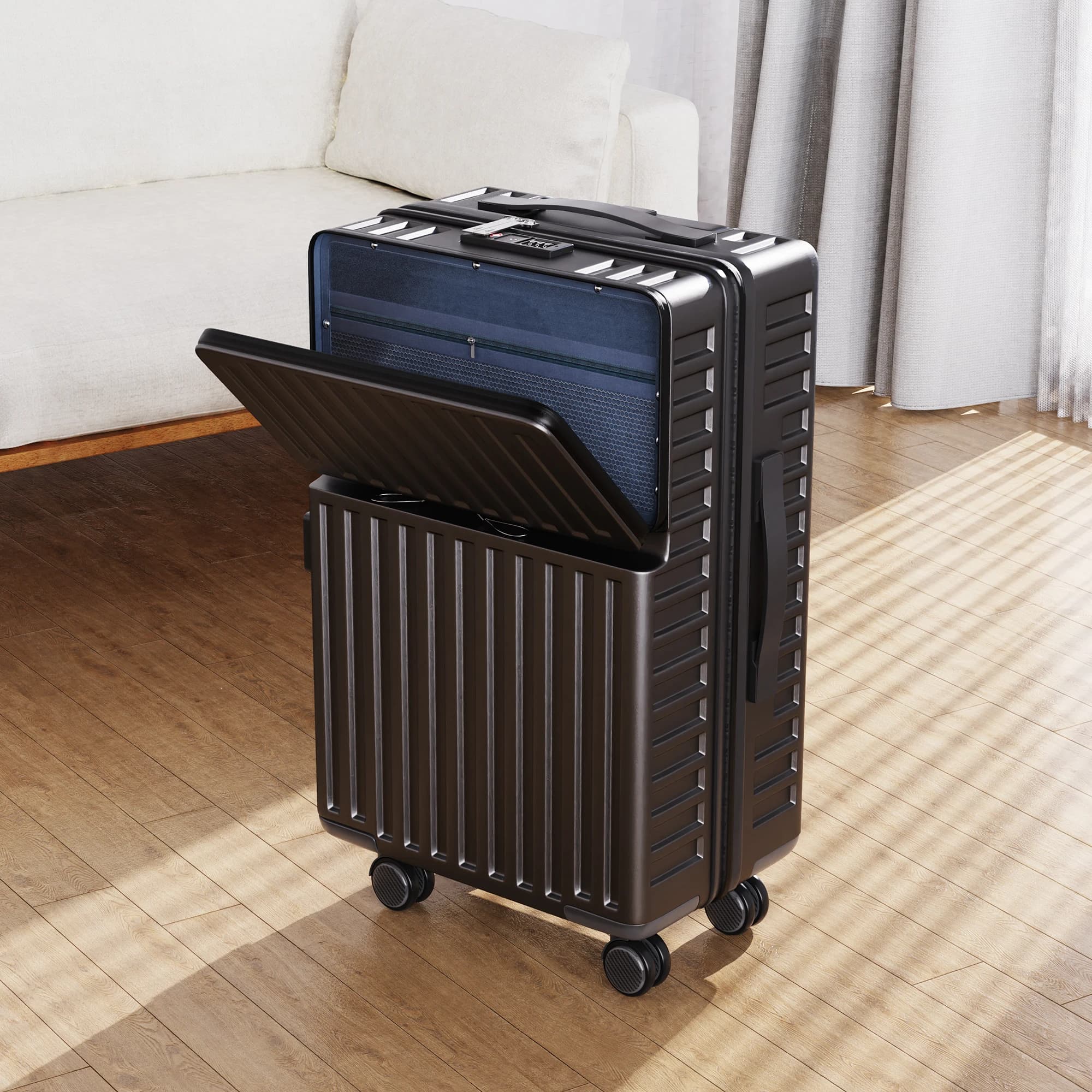Superaly Ensemble de 2 valises de 20-24 pouces avec rangement frontal, bagages à roulettes silencieu