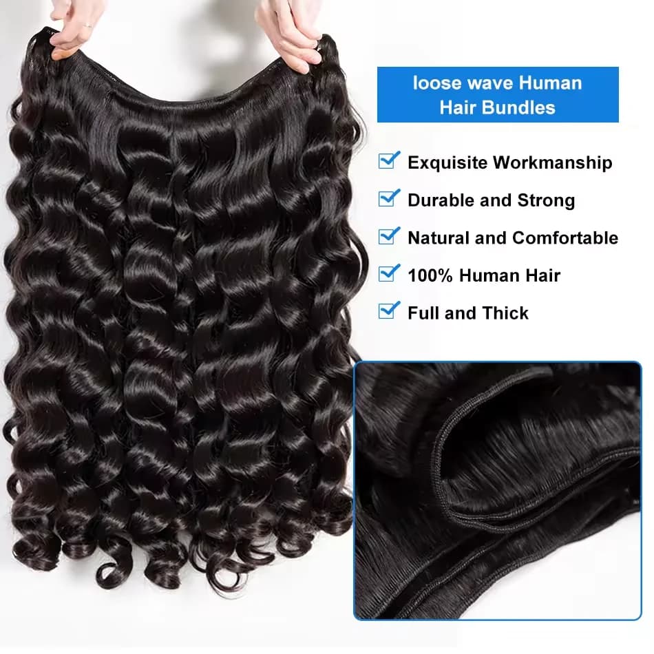 Extensions de cheveux humains brésiliens vierges non traités, ondulés lâches, 30, 32, 40 pouces, 1, 