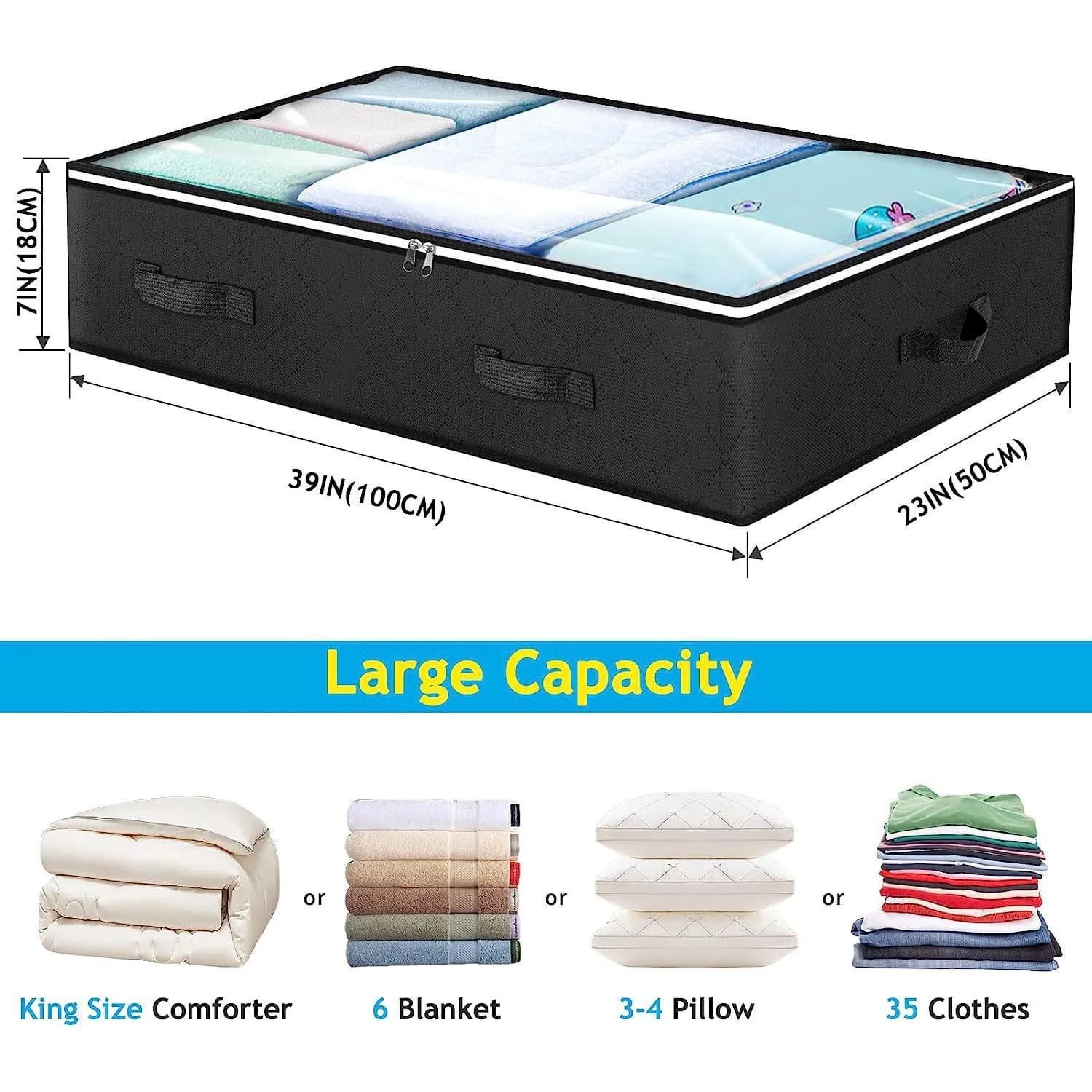 Conteneurs de rangement pliables sous le lit, avec fenêtre transparente, organisateurs de jouets sou