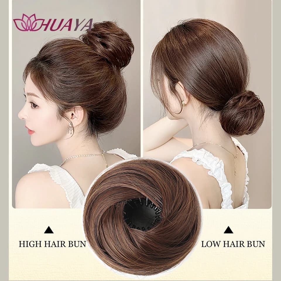 Chignon synthétique avec Clips élastiques circulaires, perruque de cheveux lisses en forme de nid d'
