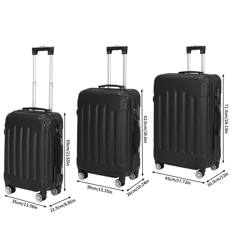 Set de valises 3 pièces, bagages cabine ABS rigide, roulettes 360°, serrure à code, trolley léger av