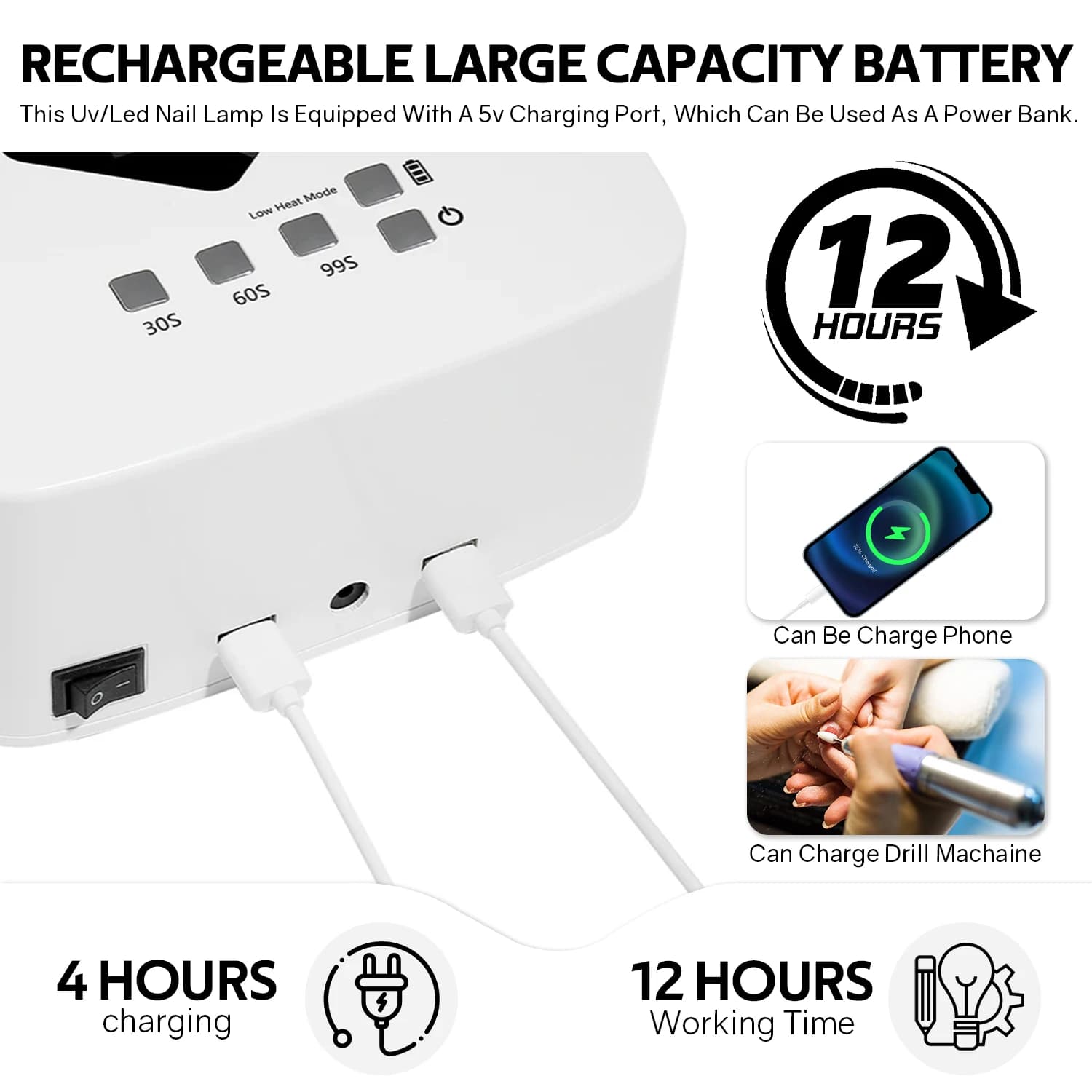 Lampe à ongles UV LED 168W, sèche-ongles Rechargeable avec grand écran LCD, lampe professionnelle à 