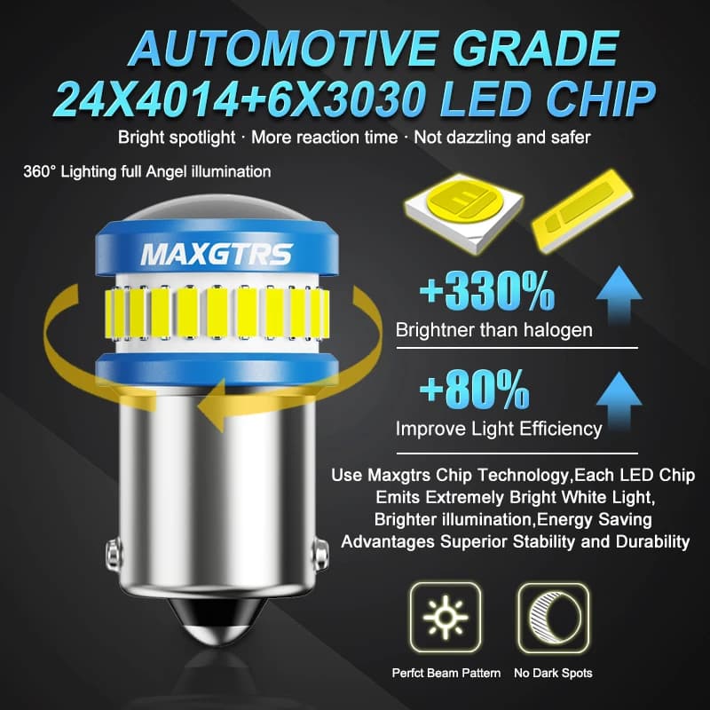 2 ampoules LED BA15S P21W S25 1156 7440 W21W T20 4014 3030, lentille de projecteur à puce pour frein