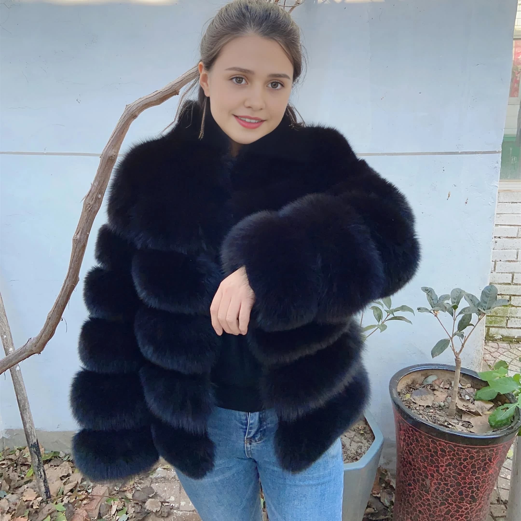 QUEENTINA Calls EENTHR-Manteau en fourrure de renard véritable pour femme, manteau avec col, pardess