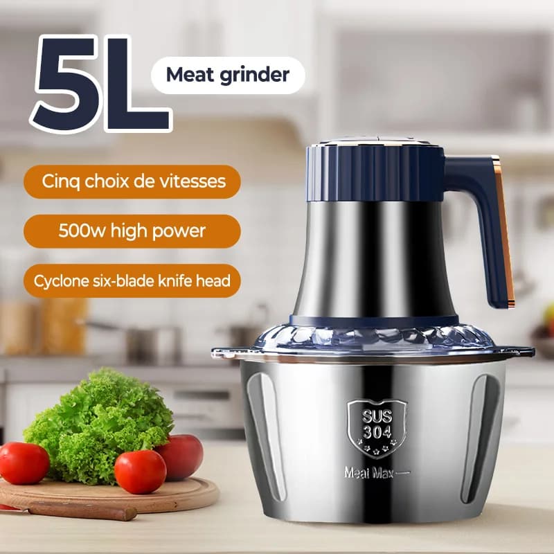 Hachoirs à viande électriques 5L, broyeur alimentaire en acier inoxydable 304, trancheur de légumes 