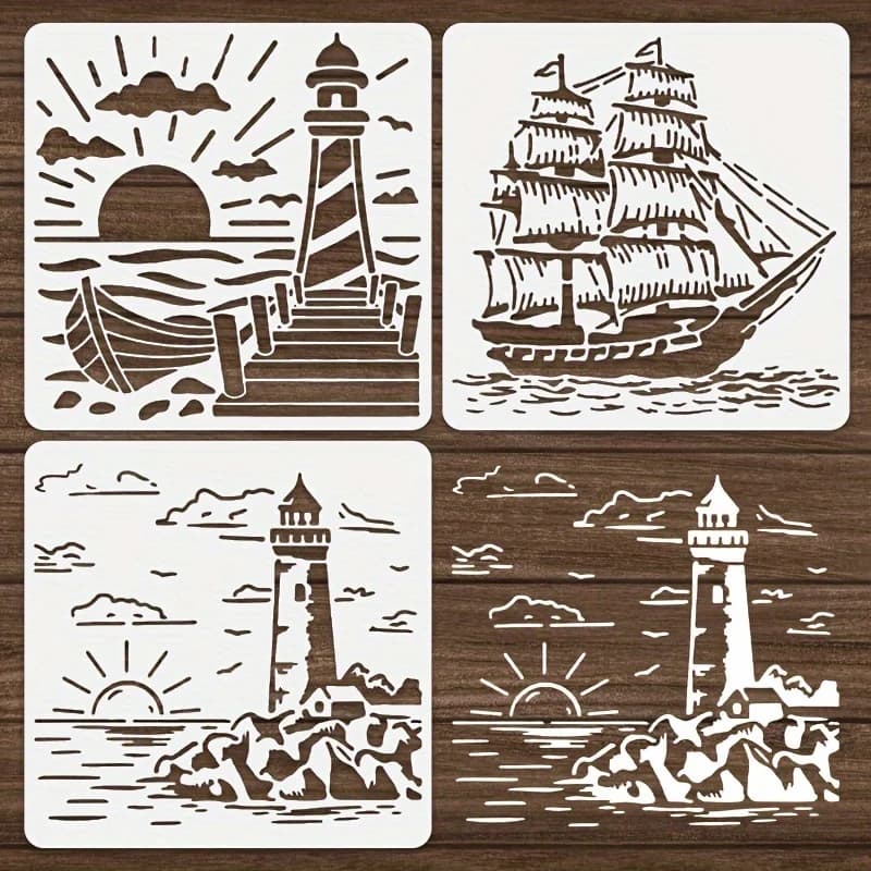 Ensemble de pochoirs de peinture de phare et de voilier de 7.9 pouces, 3 pièces, pour bricolage d'ar