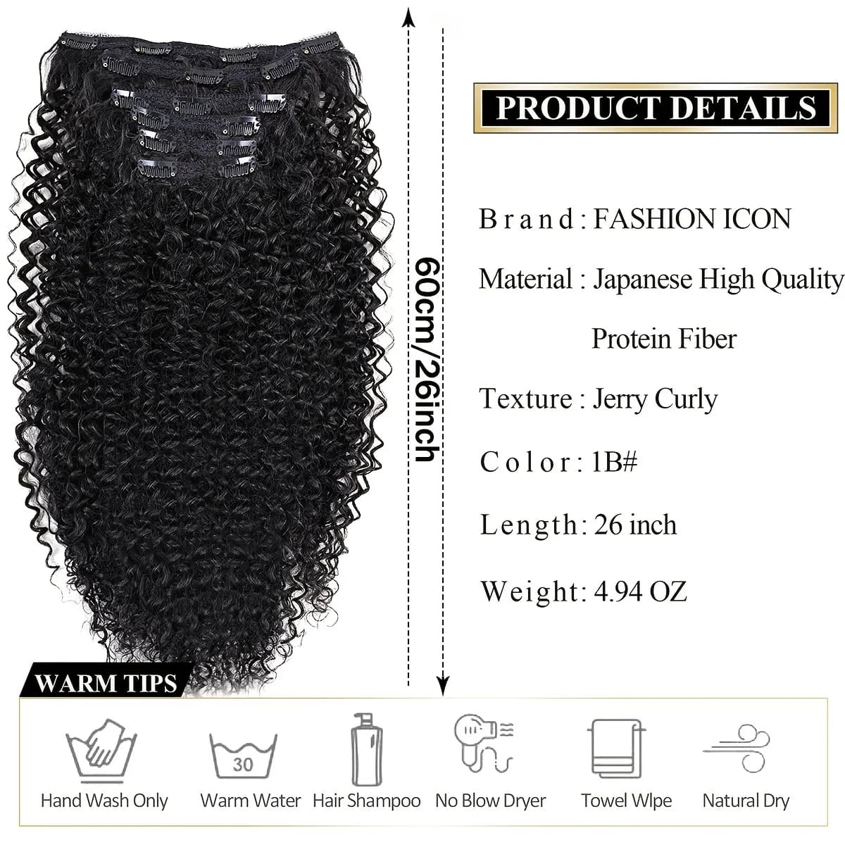 Extensions capillaires synthétiques crépues bouclées à 16 clips, fausses pièces à tête complète, noi
