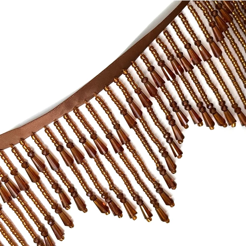 Bordure perlée à franges ondulées HelluyerDc marron, rouge, or, noir, garniture perlée avec strass p
