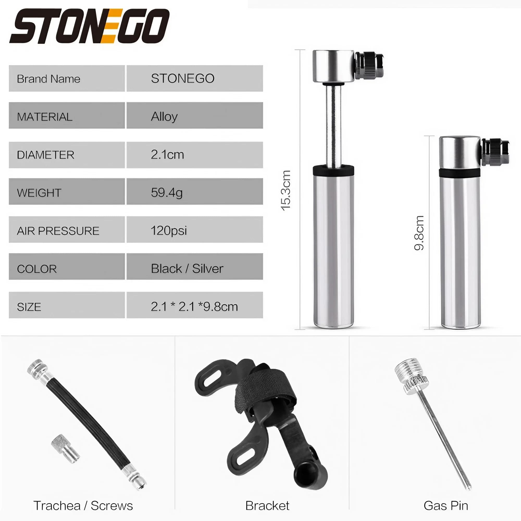 Pompe à vélo de poche Portable 120 PSI haute pression, Mini pompe à vélo adaptée à la Valve Presta/S
