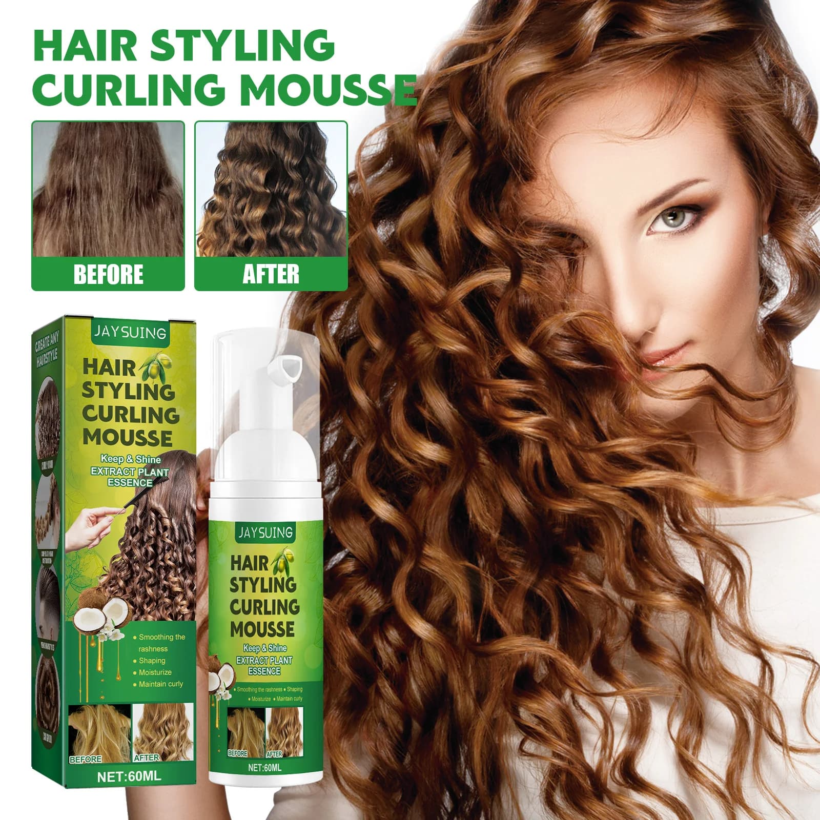 Mousse coiffante bouclée moelleuse, soin hydratant, style de mousse élastique anti-frisottis, spray 