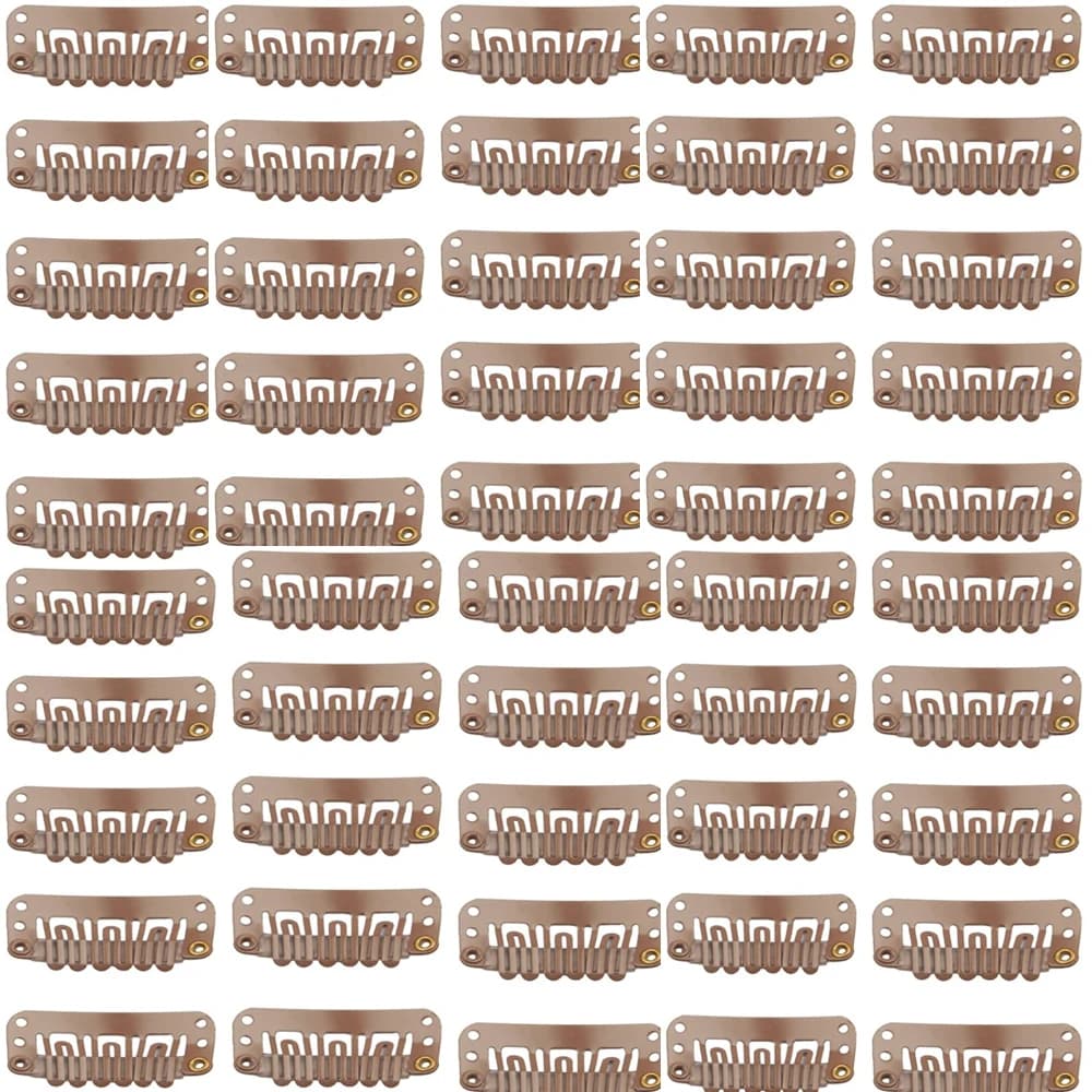 50 Clips pour trames de cheveux réels à clipser, Extensions de cheveux, perruque, pinces à cheveux