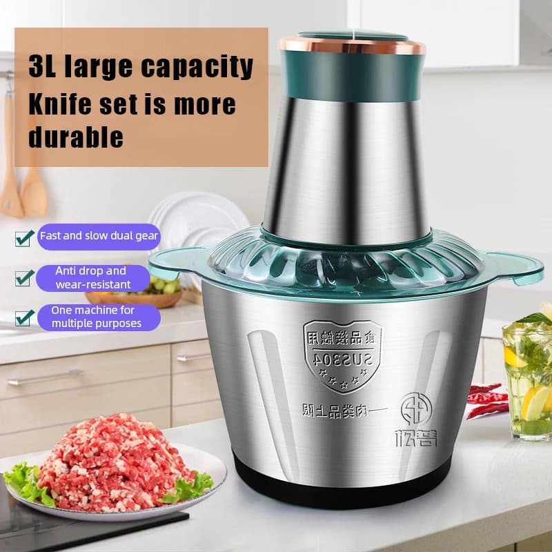 Hacheur électrique en acier inoxydable 3L, hachoir à viande, hachoir à légumes, trancheuse à viande,