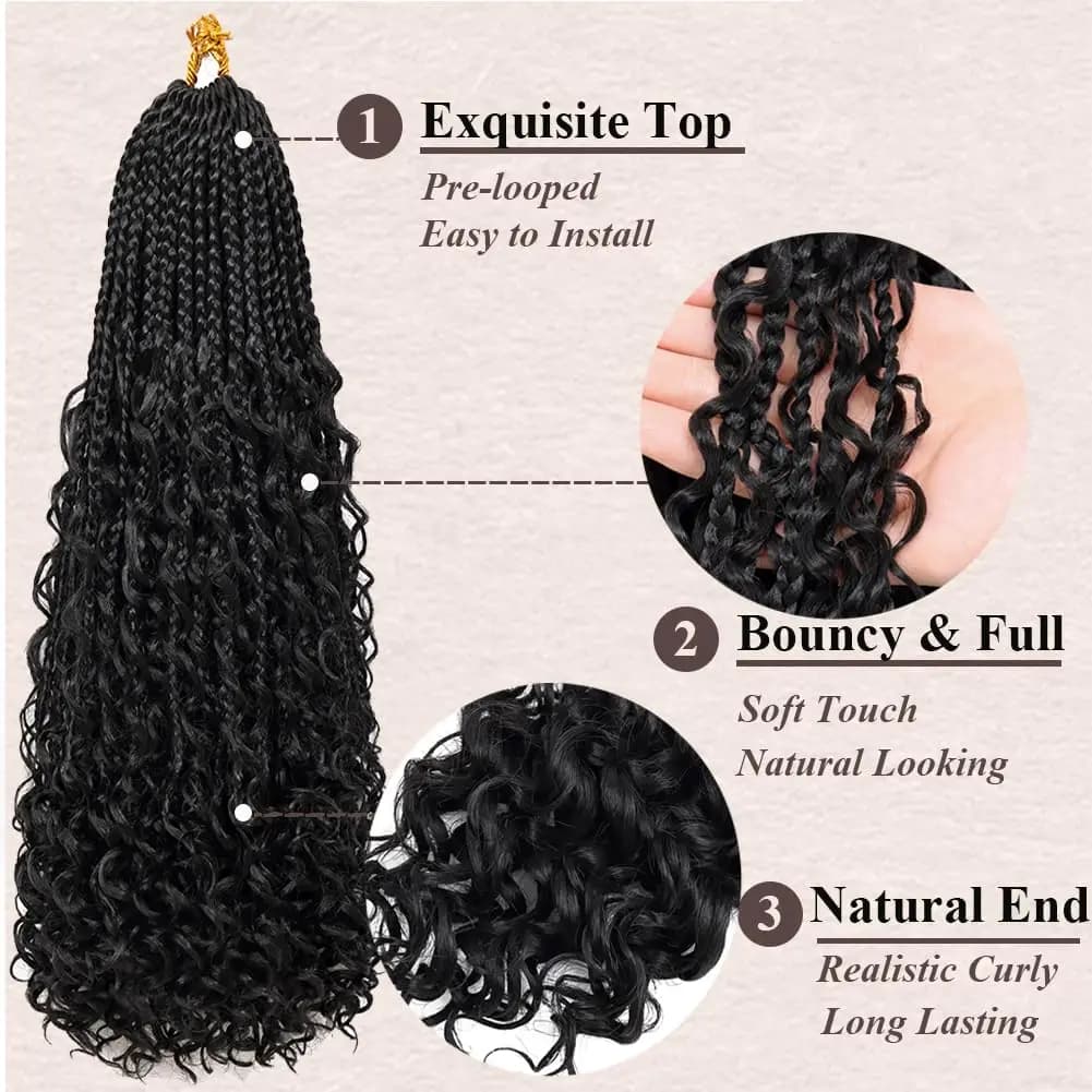 Tresses synthétiques en boîte de déesse, cheveux au Crochet avec extrémités bouclées, Extensions cap