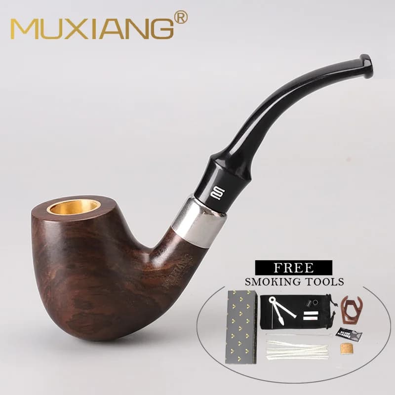 Pipe à fumer en bois d'ébène Muxiang avec filtre 9 mm, anneau doré, accessoire pour fumeurs, livrais