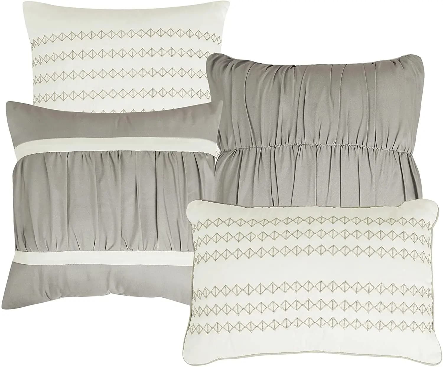 Ensemble de couette Queen de luxe gris, microcarence rayée, polyester, 7 pièces