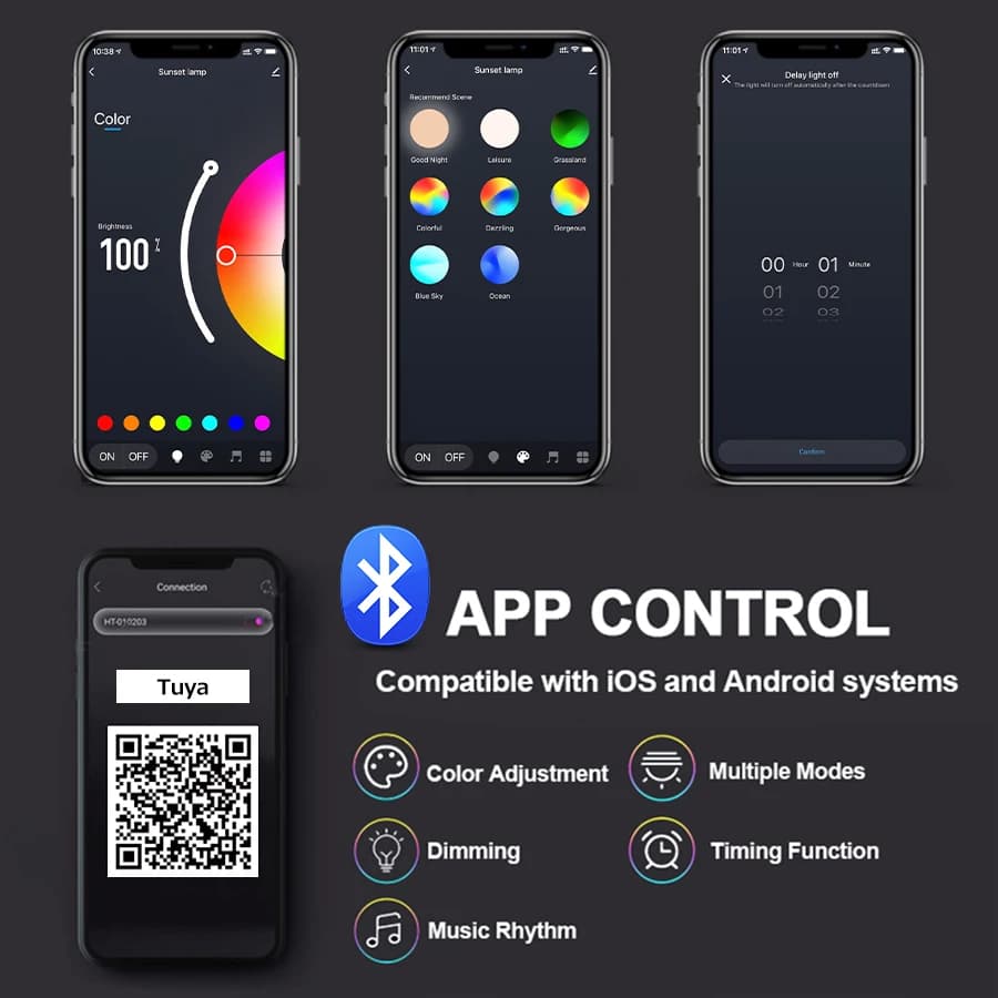 Lampe de coucher de soleil intelligente Tuya LED veilleuse USB RGB Smart Life APP Projection à dista