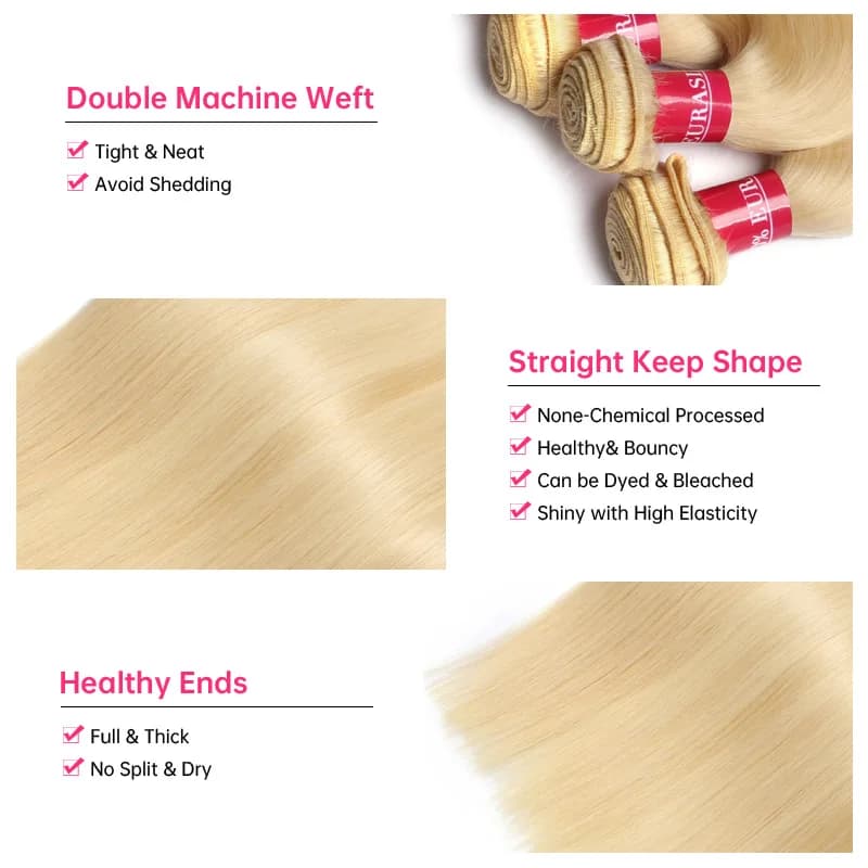 Alimonica-Tissage en lot brésilien Remy naturel lisse blond miel 613, 8 - 40 pouces, livraison gratu