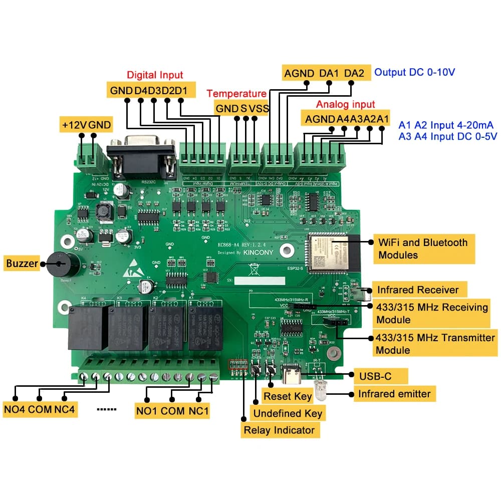 KC868-A4 carte de développement ESP32 Wifi cite Switch MQTT TCP Web HTTP ESPhome Home Assistant Tase
