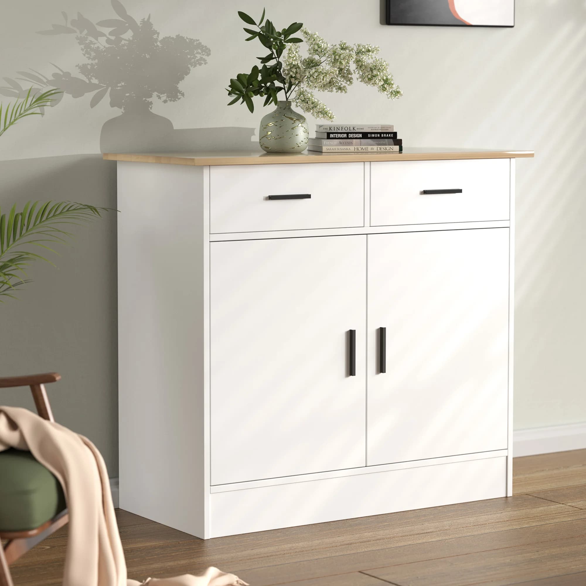 Armoire de rangement de planche avec portes, tiroirs de proximité et étagère flexible, buffet de tab
