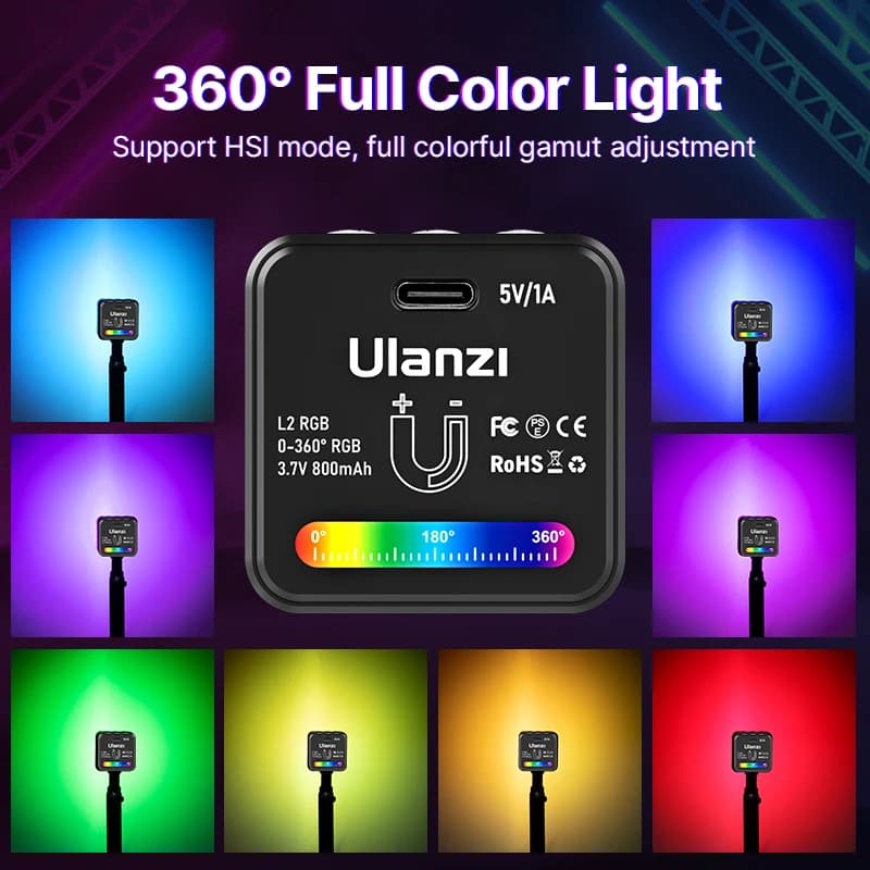Lampe vidéo Ulanzi L2 RVB Mini COB 360 ° Lumière magnétique polychrome avec diffuseur pour apparei