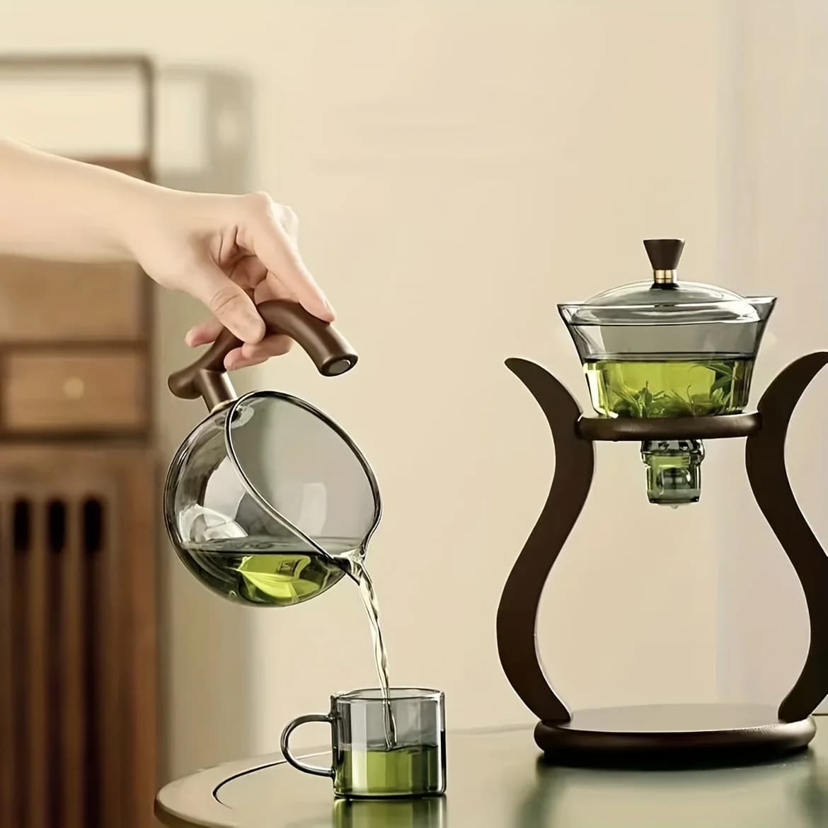 Paresseux Kung Fu service à thé en verre semi-automatique goutte à goutte avec infuseur ensemble de 