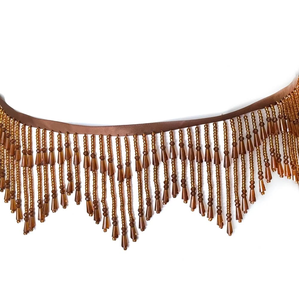 Bordure perlée à franges ondulées HelluyerDc marron, rouge, or, noir, garniture perlée avec strass p