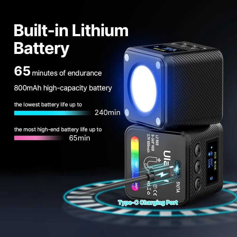 Lampe vidéo Ulanzi L2 RVB Mini COB 360 ° Lumière magnétique polychrome avec diffuseur pour apparei
