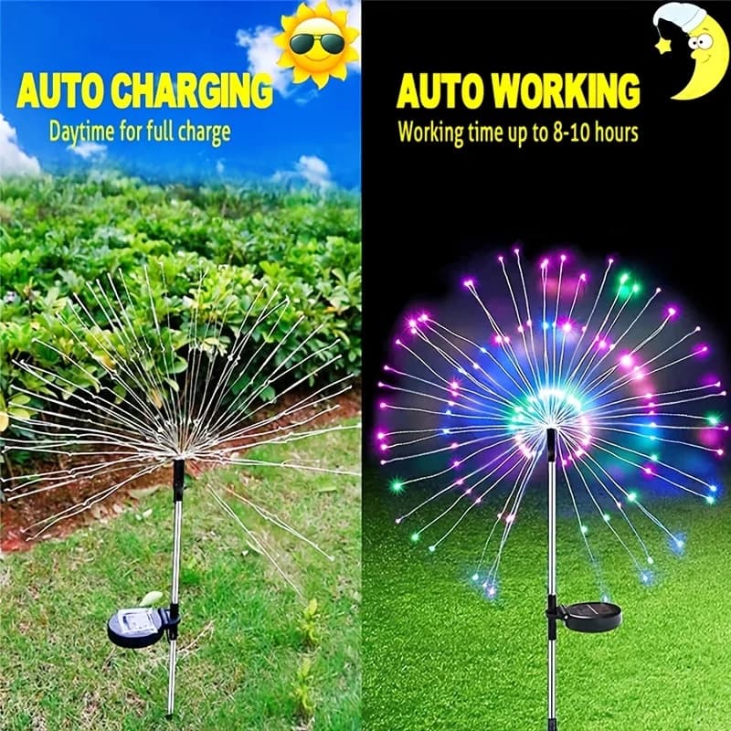 1 paquet de feux d'artifice solaires pour l'extérieur, éclairage de vacances, lumières de feu d'arti