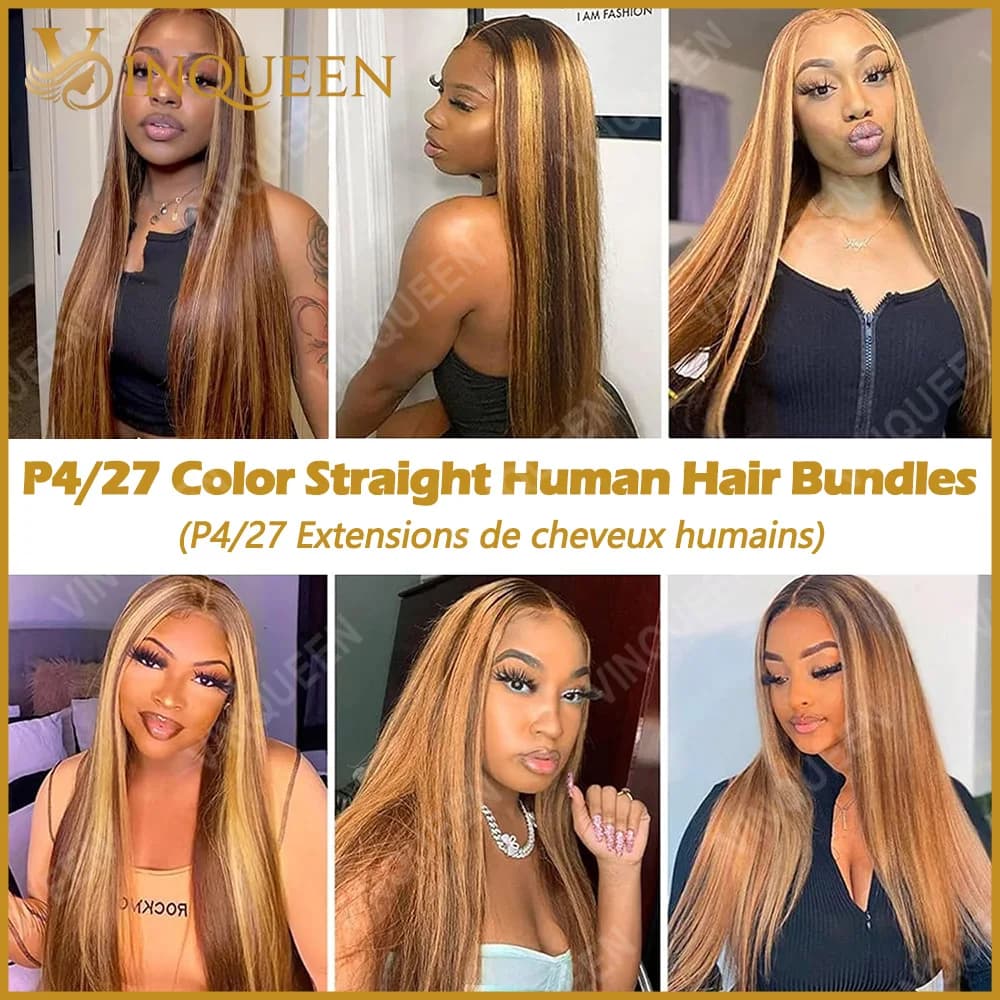 Highlight Tissage Cheveux Humains P4/27 Meche Tissage Humain Hair 12A Tissage Brésilien Raw Haïr Bun