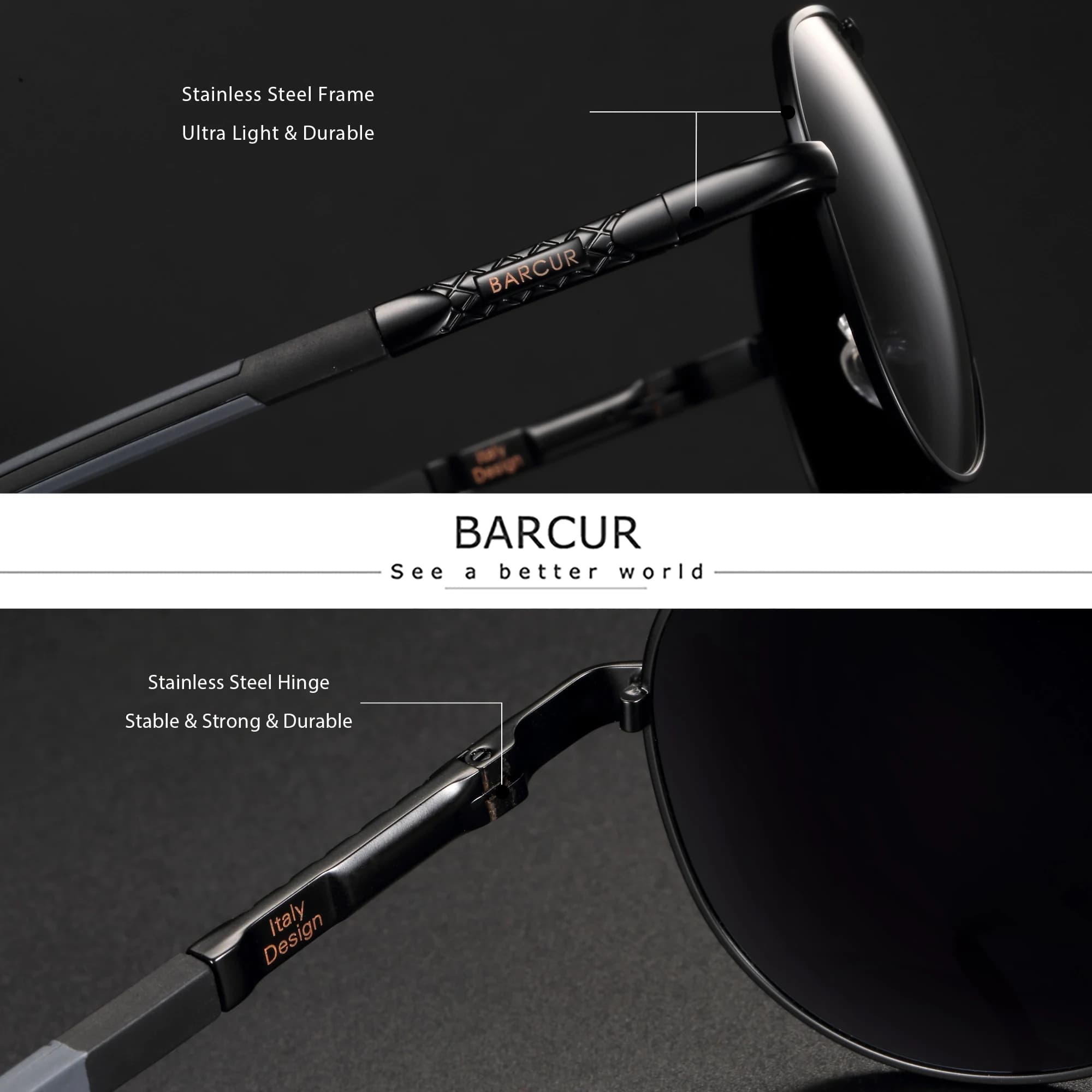 BARCUR – lunettes De soleil polarisées pour hommes et femmes, Protection UV400, pour la conduite
