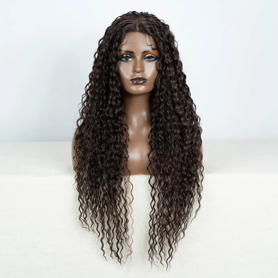 Perruque Lace Front Wig synthétique bouclée longue de 30 pouces, perruque de Cosplay ombrée brune HD