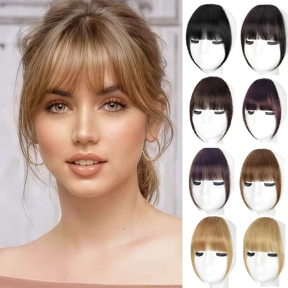 Frange française vaporeuse de cheveux humains avec des tempes, accessoires pour cheveux à frange inc