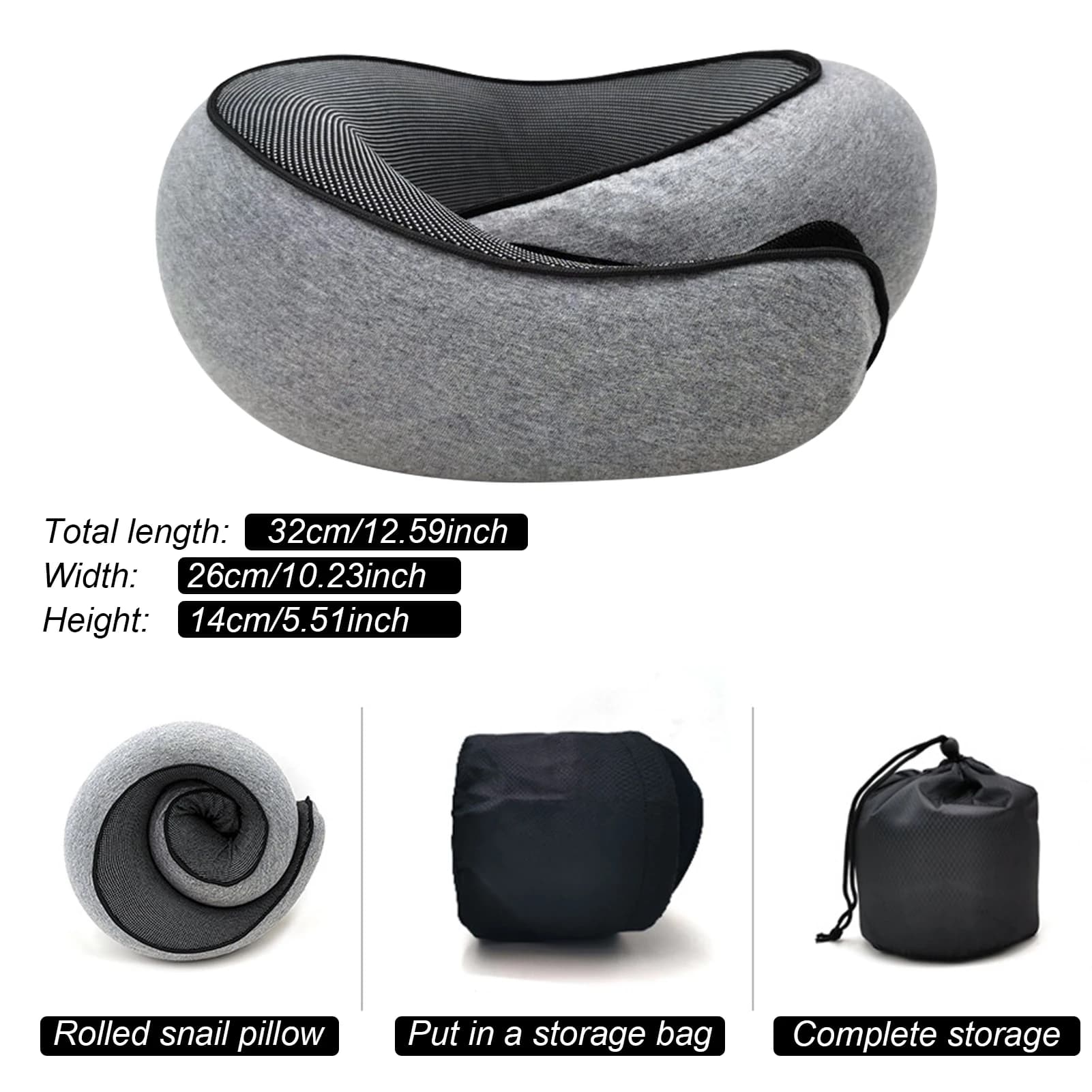 Oreiller de cou de voyage en mousse à mémoire de forme, oreiller en forme de U, Style escargot, Supp