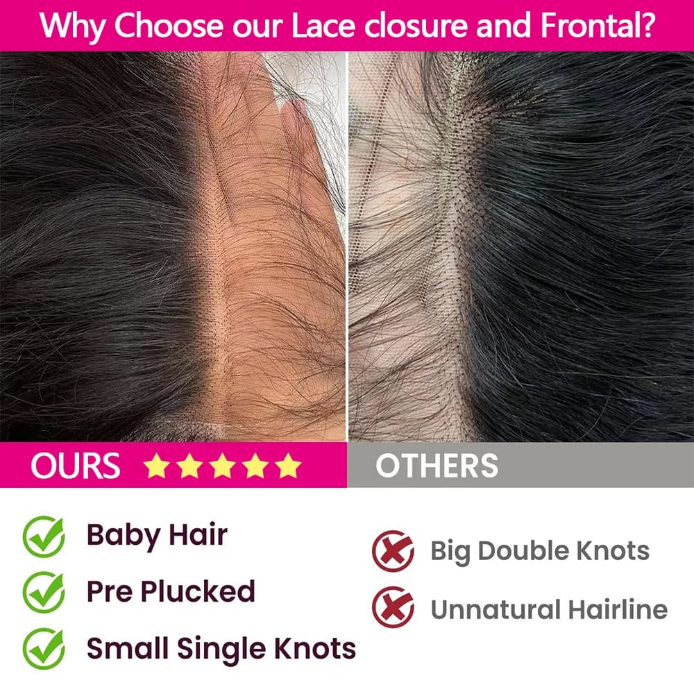 13X4 13X6 Transparente lace frontal hd 4X4 5X5 6X6 Closure Human Hair 100 % Humains Cheveux Pré-épil