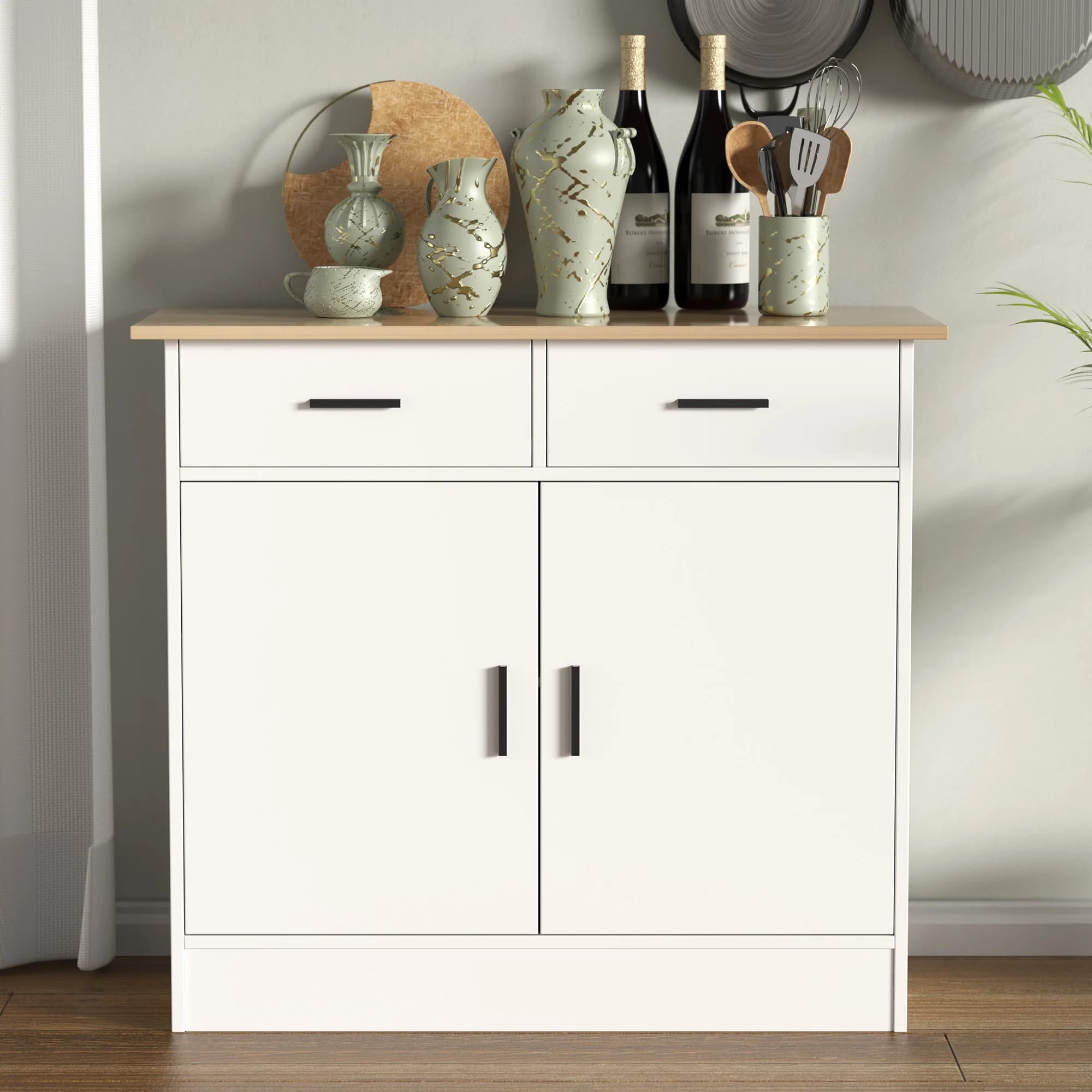 Armoire de rangement de planche avec portes, tiroirs de proximité et étagère flexible, buffet de tab