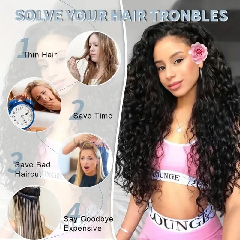 Extensions capillaires synthétiques crépues bouclées à 16 clips, fausses pièces à tête complète, noi