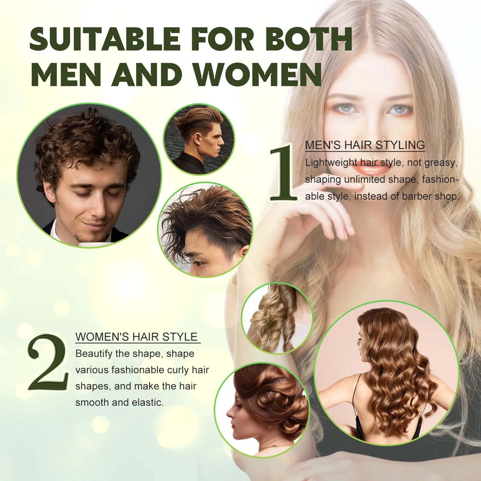 Mousse coiffante bouclée moelleuse, soin hydratant, style de mousse élastique anti-frisottis, spray 