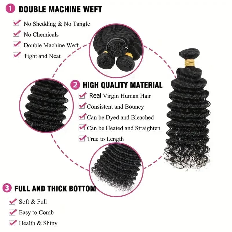 Extensions de Cheveux Humains Ondulés Profonds, 38 Pouces, Cheveux Brésiliens Vierges Non Traités, D